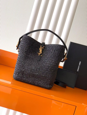 YSL LE 37 in woven raffia and vegetable-tanned leather Bucket Bag 25x20x12cm