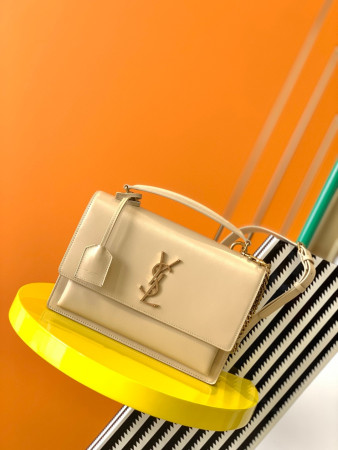 YSL SUNSET LARGE IN SMOOTH LEATHER BEIGE 10.6 X 7 X 3.1 INCHES