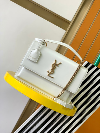 YSL SUNSET LARGE IN SMOOTH LEATHER WHITE 10.6 X 7 X 3.1 INCHES
