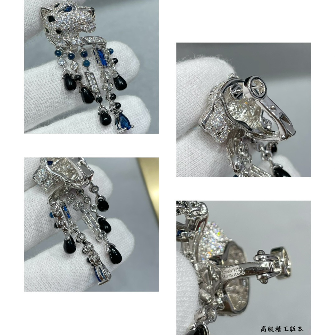 Cartier Black Onyx Blue Diamond Leopard Earrings