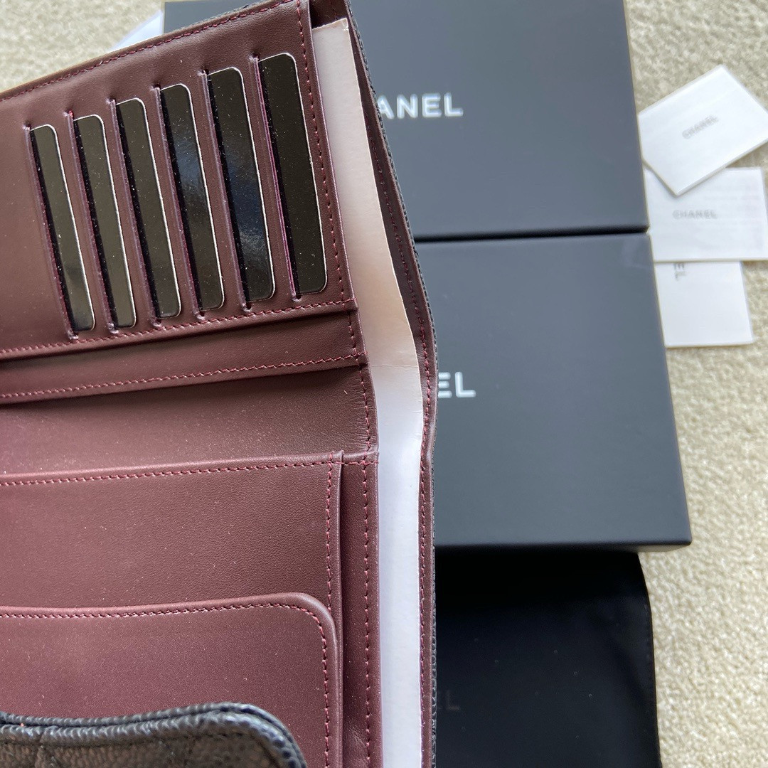 CHANEL FLAP WALLET GRAINED LEATHER BLACK 19.5 x10 cm