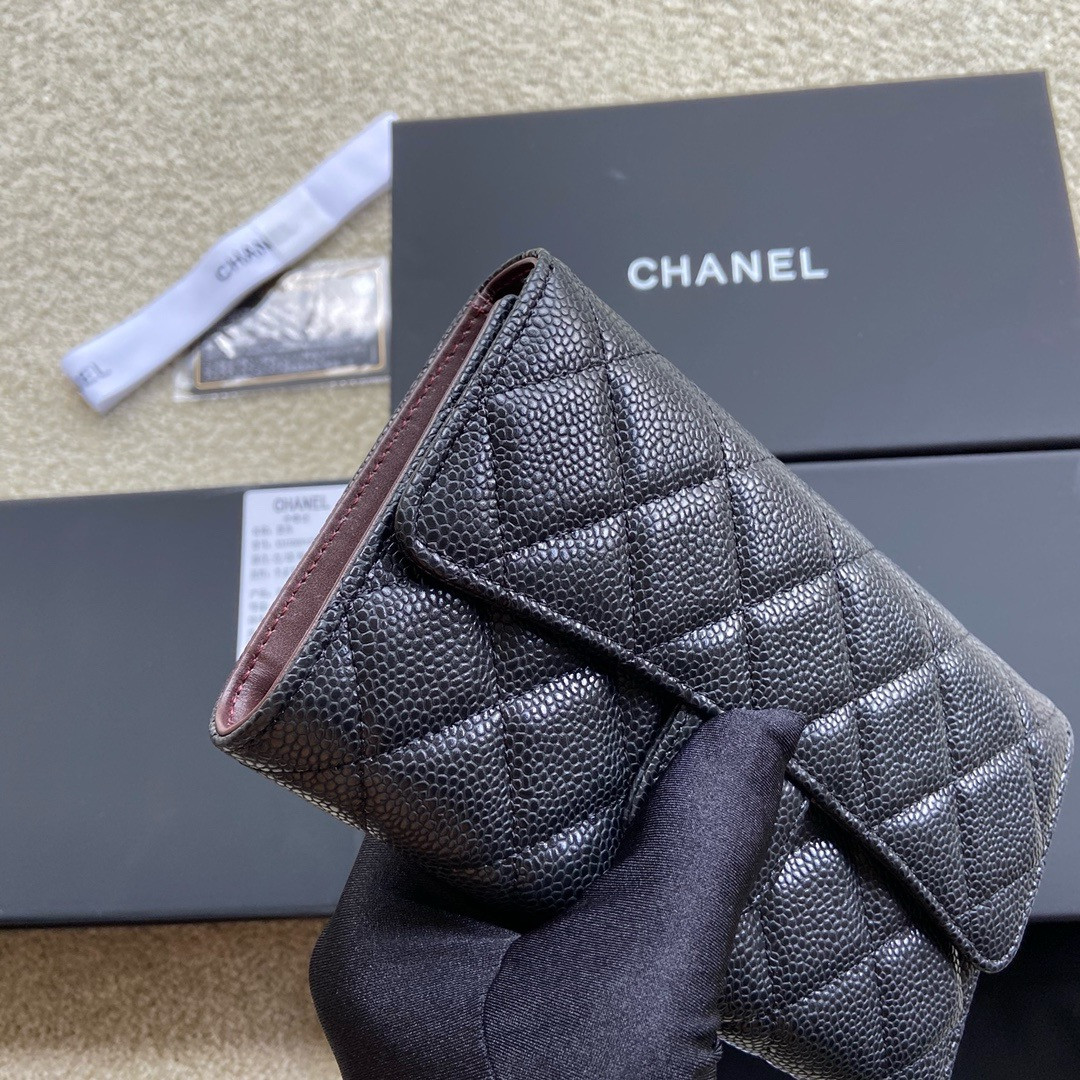 CHANEL FLAP WALLET GRAINED LEATHER BLACK 19.5 x10 cm