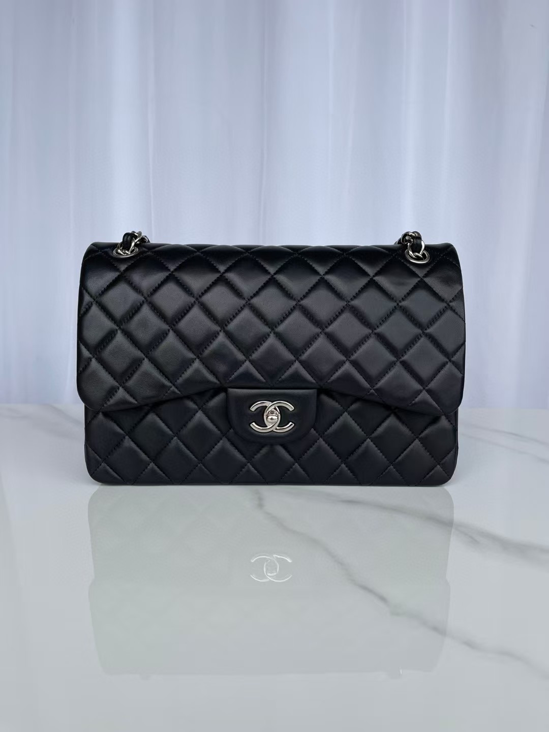 Chanel Classic Flap Jumbo 30cm CF shiny black 19.5×30×10cm