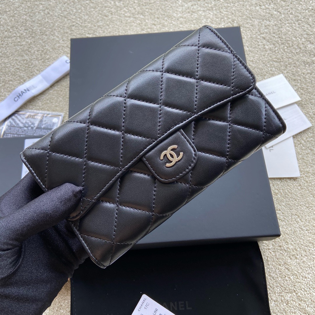 CHANEL FLAP WALLET BLACK SILVER 19.5 x10 cm