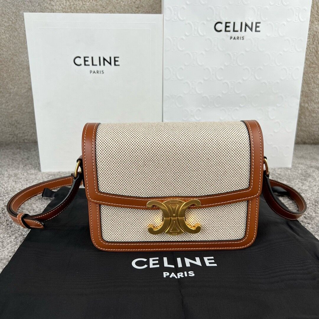 Celine TEEN TRIOMPHE BAG IN TEXTILE AND CALFSKIN 18.5x13.5x7cm