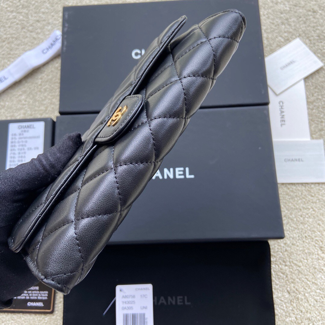 CHANEL FLAP WALLET BLACK 19.5 x10 cm
