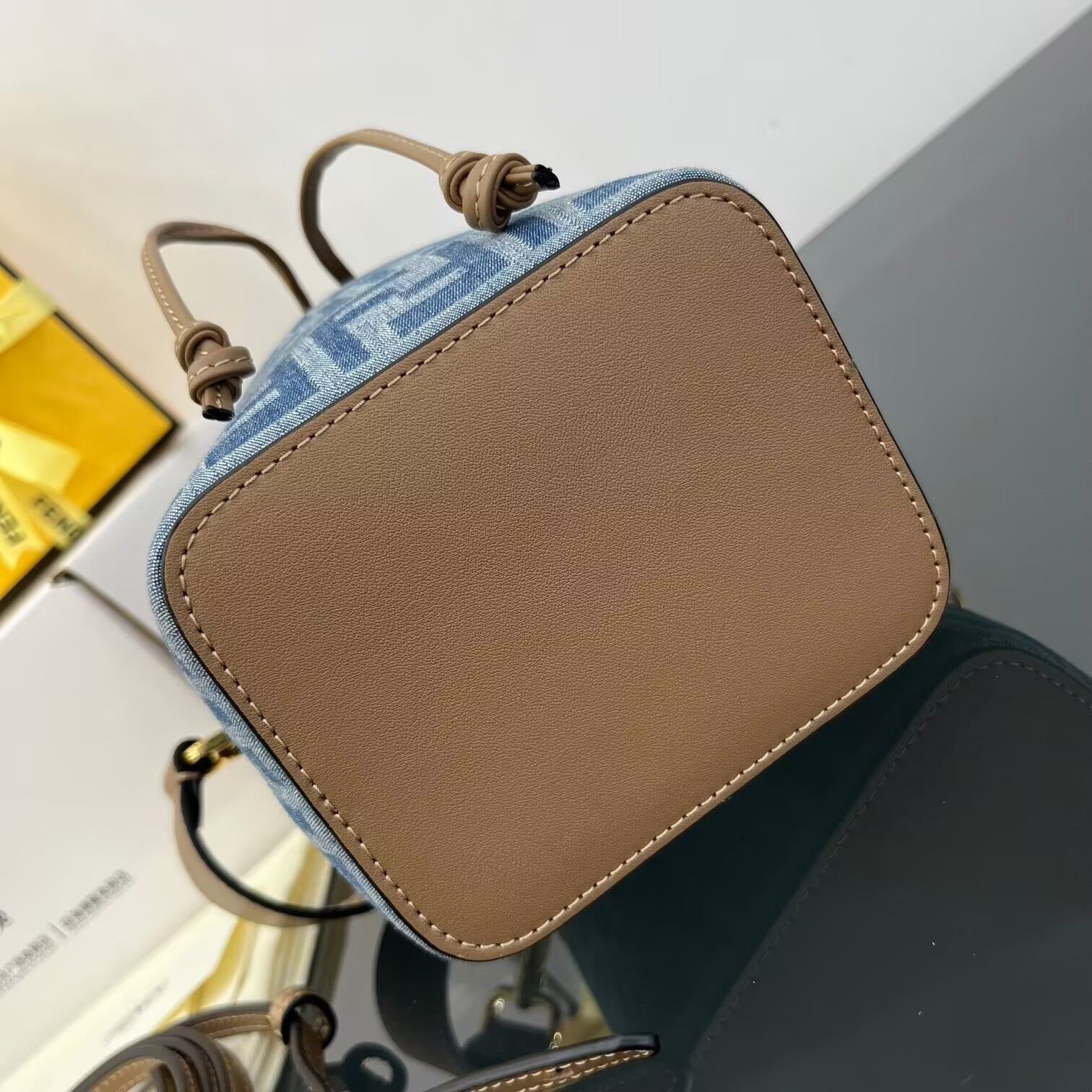 Fendi Mon Tresor Mini Ff Denim Fabric Bucket Bag 18x12x10cm