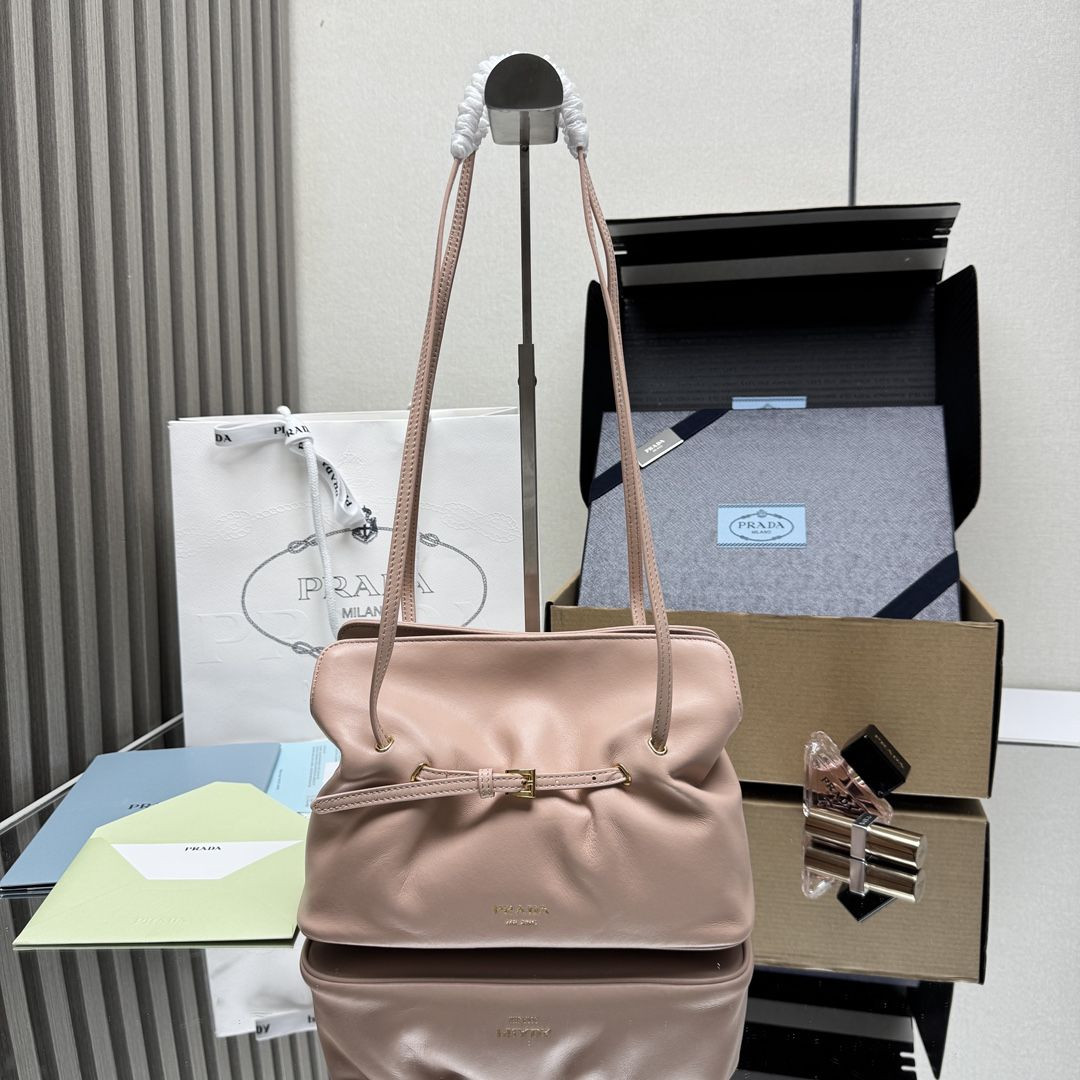 Prada Slouchy Lambskin Leather Shoulder Bag 25x18.5x11.5cm