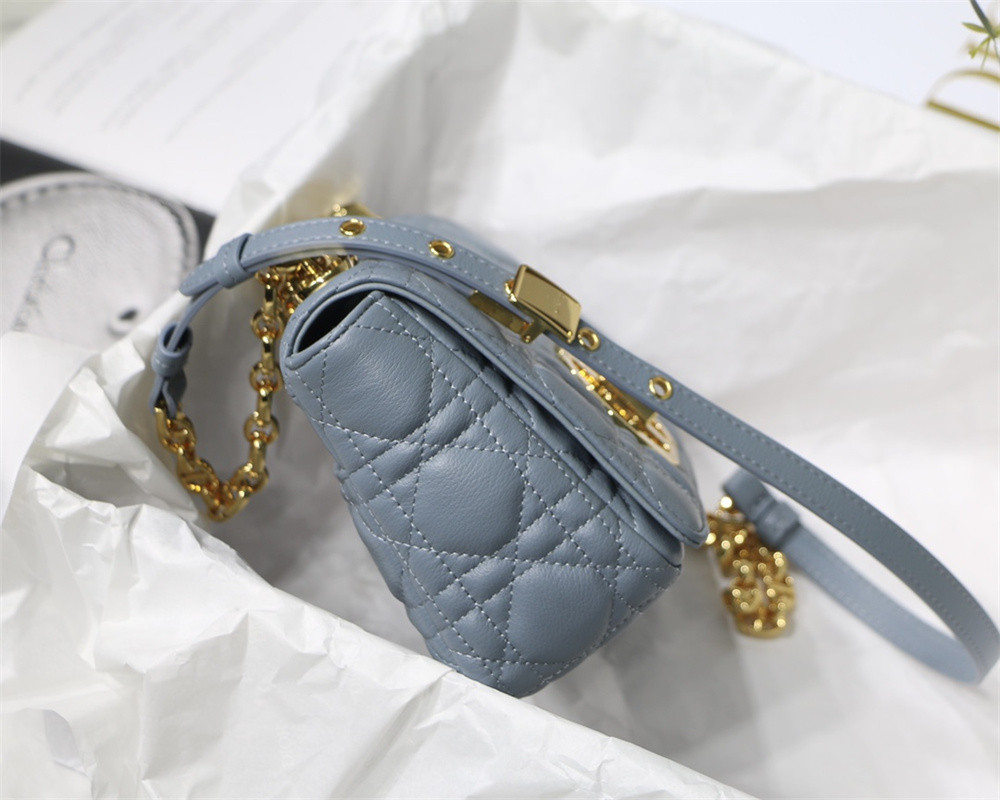 SMALL DIOR CARO BAG Light Blue Supple Cannage Calfskin 20 x 12 x 7 cm