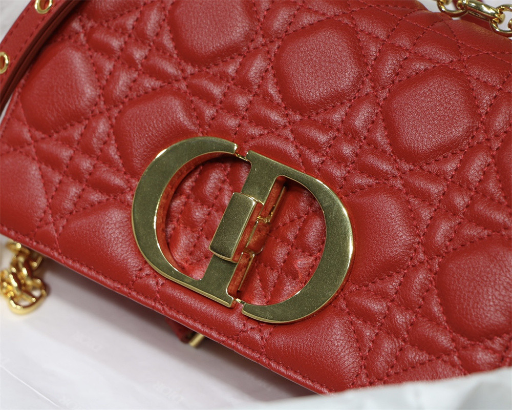 SMALL DIOR CARO BAG Red Supple Cannage Calfskin 20 x 12 x 7 cm