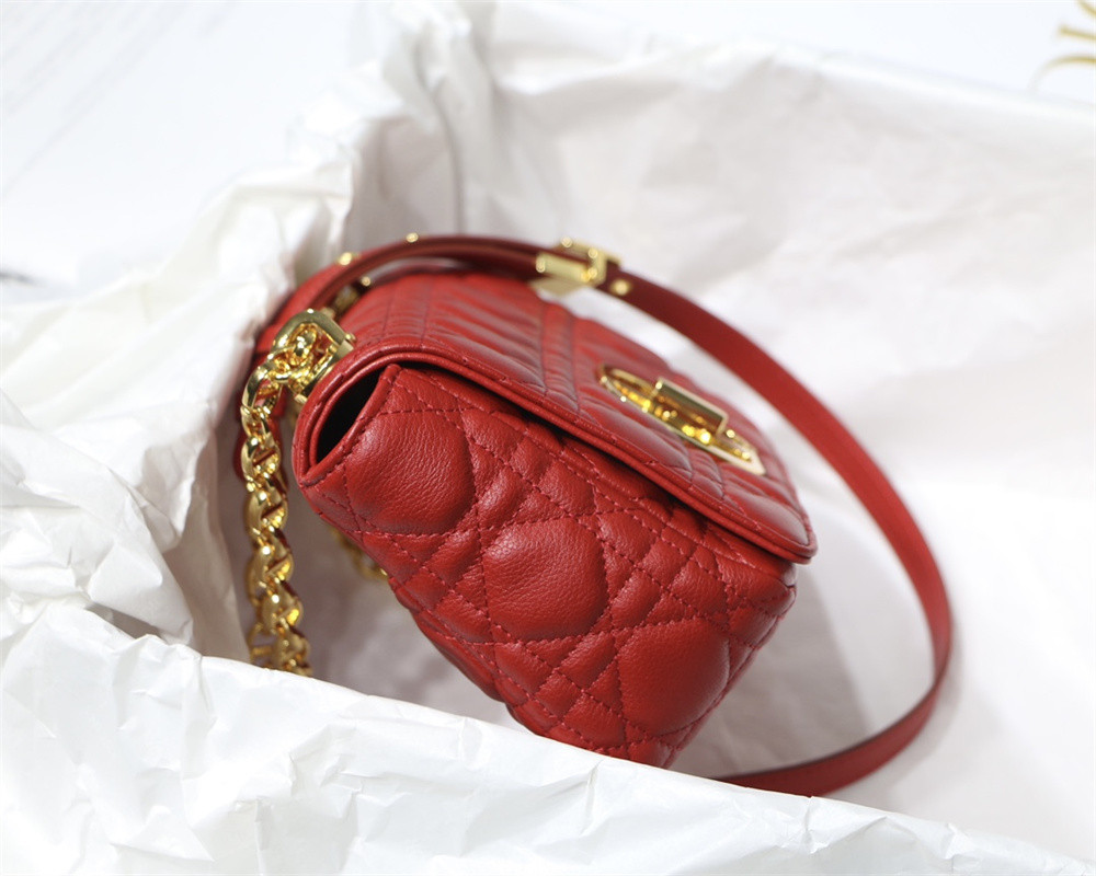 SMALL DIOR CARO BAG Red Supple Cannage Calfskin 20 x 12 x 7 cm