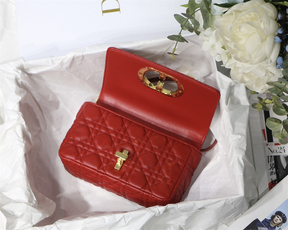 SMALL DIOR CARO BAG Red Supple Cannage Calfskin 20 x 12 x 7 cm