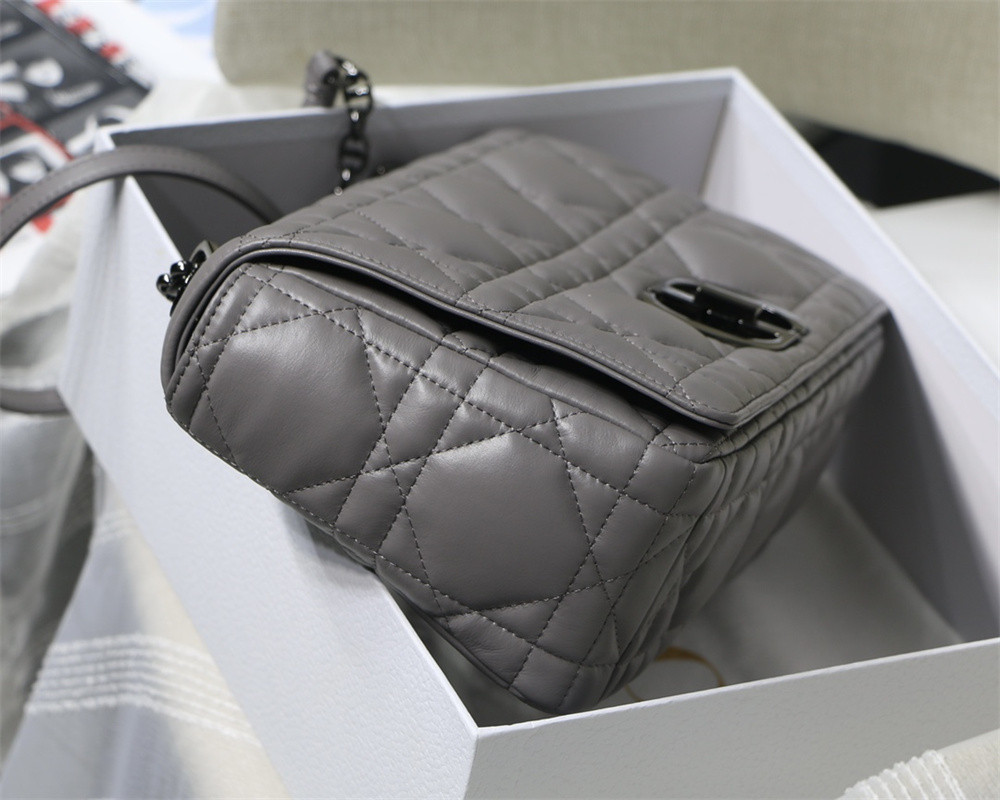 LARGE DIOR CARO BAG Stone Gray Supple Cannage Calfskin With Silver Hardware 29 x 18 x 10 cm