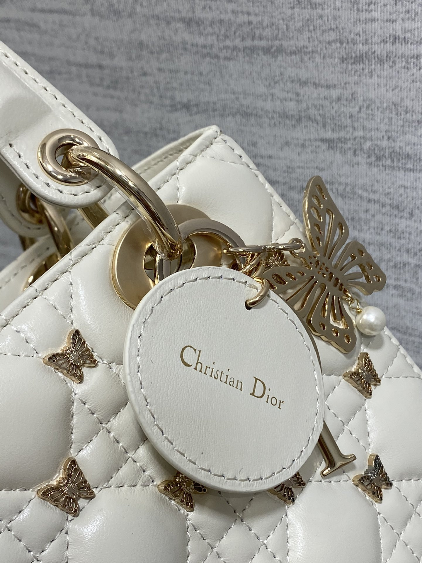 SMALL LADY DIOR White with Butterfly Studs