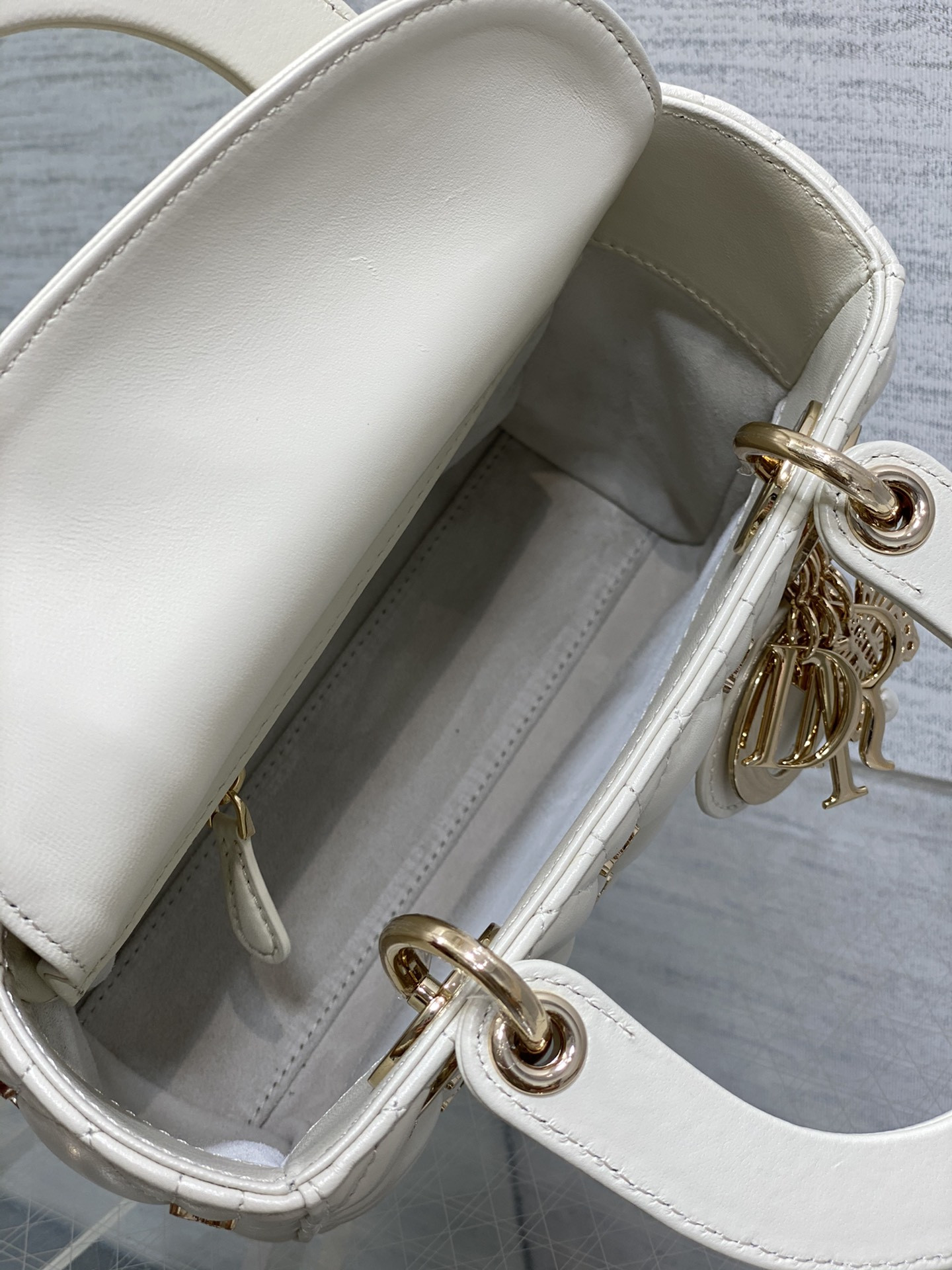 SMALL LADY DIOR White with Butterfly Studs