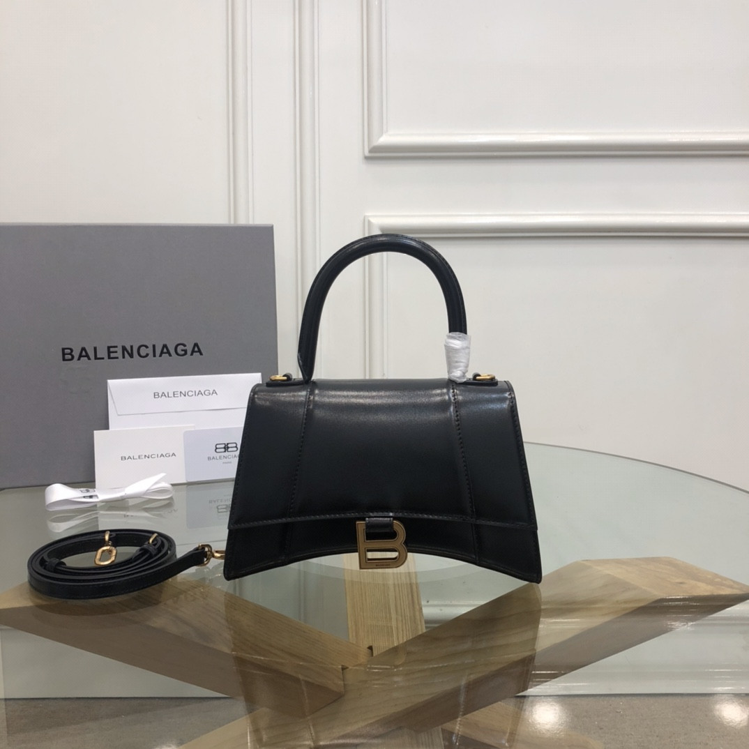 Balenciaga WOMEN'S HOURGLASS SMALL HANDBAG IN SHINY BLACK BOX  L9 x H5,5 x W3,9 inch