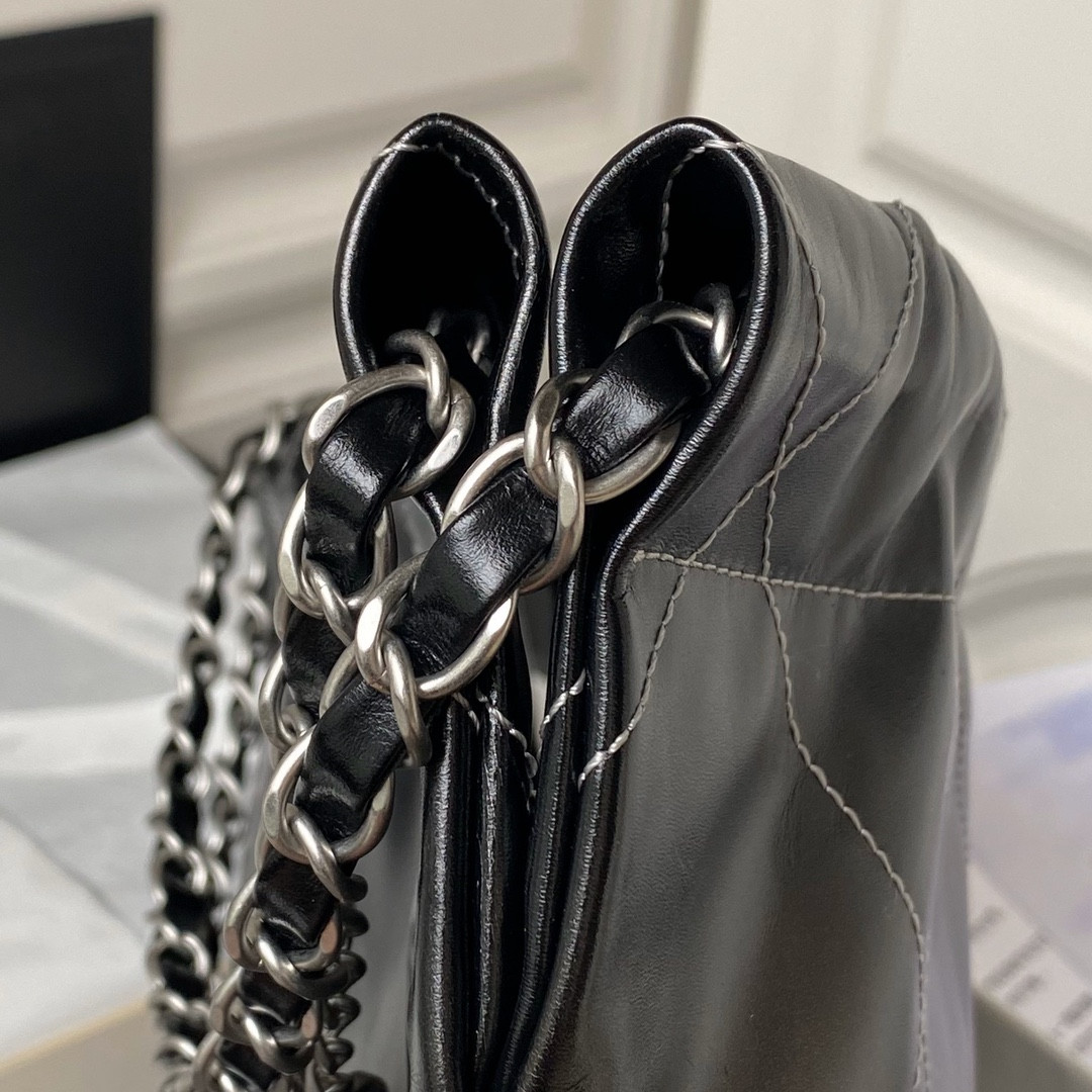 CHANEL 22 SMALL HANDBAG Shiny Calfskin SILVER 13.7×14.4×2.7 in