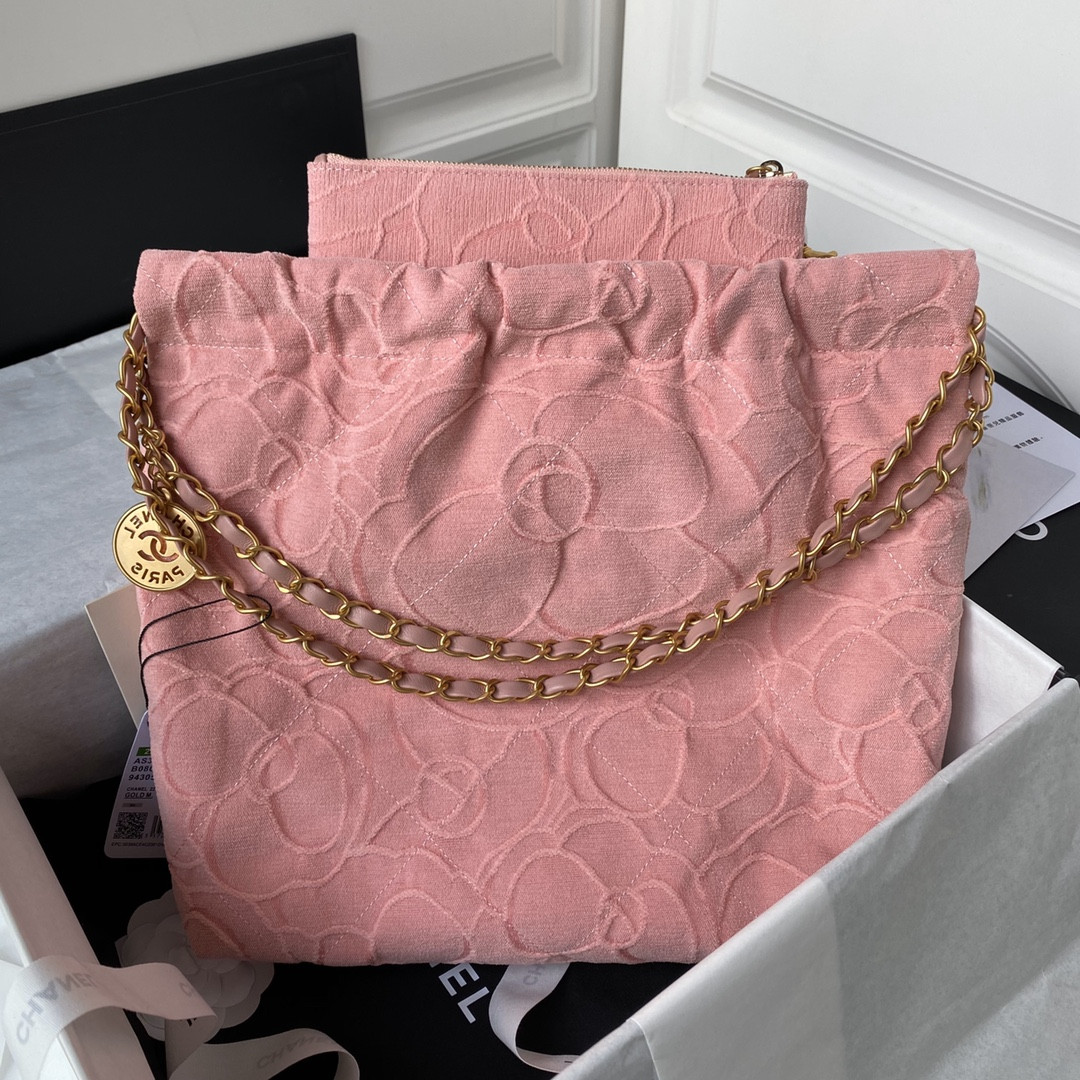 CHANEL 22 SMALL HANDBAG velvet PINK 13.7×14.4×2.7 in