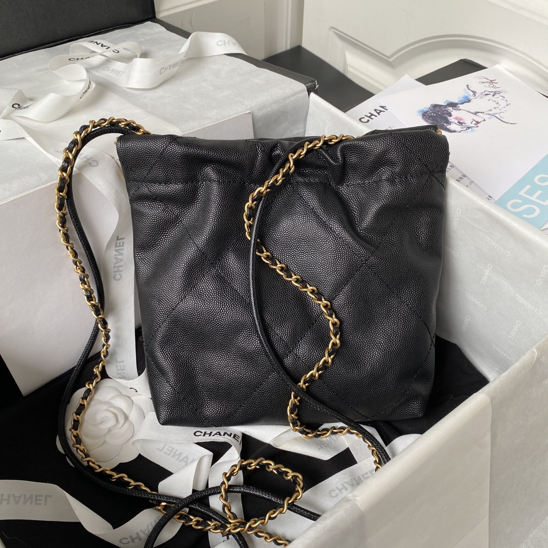 CHANEL 22 MINI HANDBAG GRAINED LEATHER BLACK 7.8 × 7.4 × 2.3 in