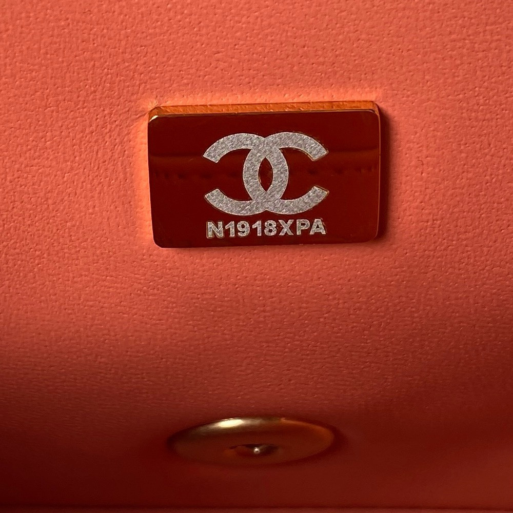 CHANEL MINI FLAP BAG SHINY CALFSKIN & Gold-Tone METAL ORANGE 5.3 × 6.6 × 3.1 in