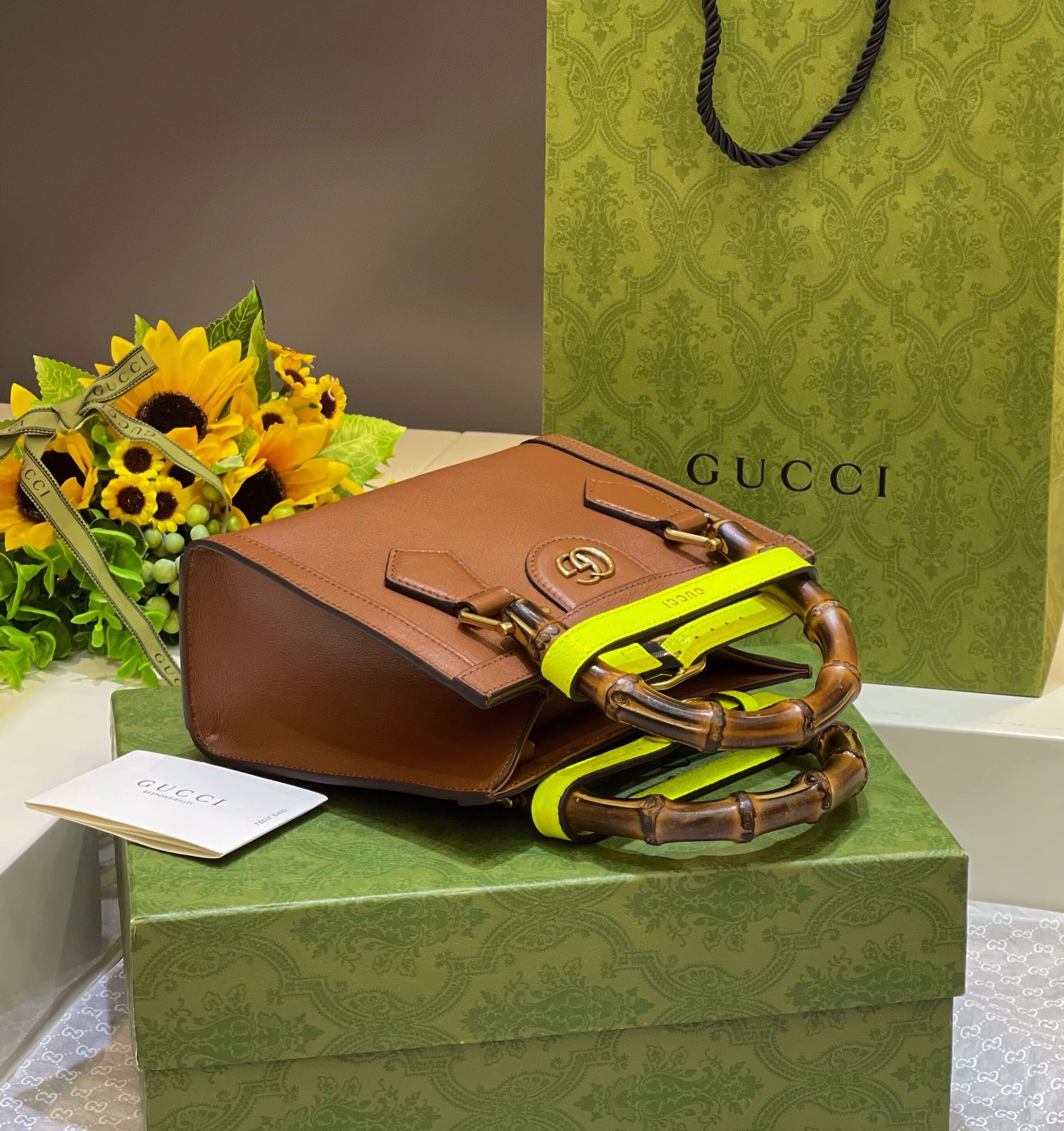 GUCCI DIANA MINI TOTE BAG Brown 20W x 16H x 10D CM