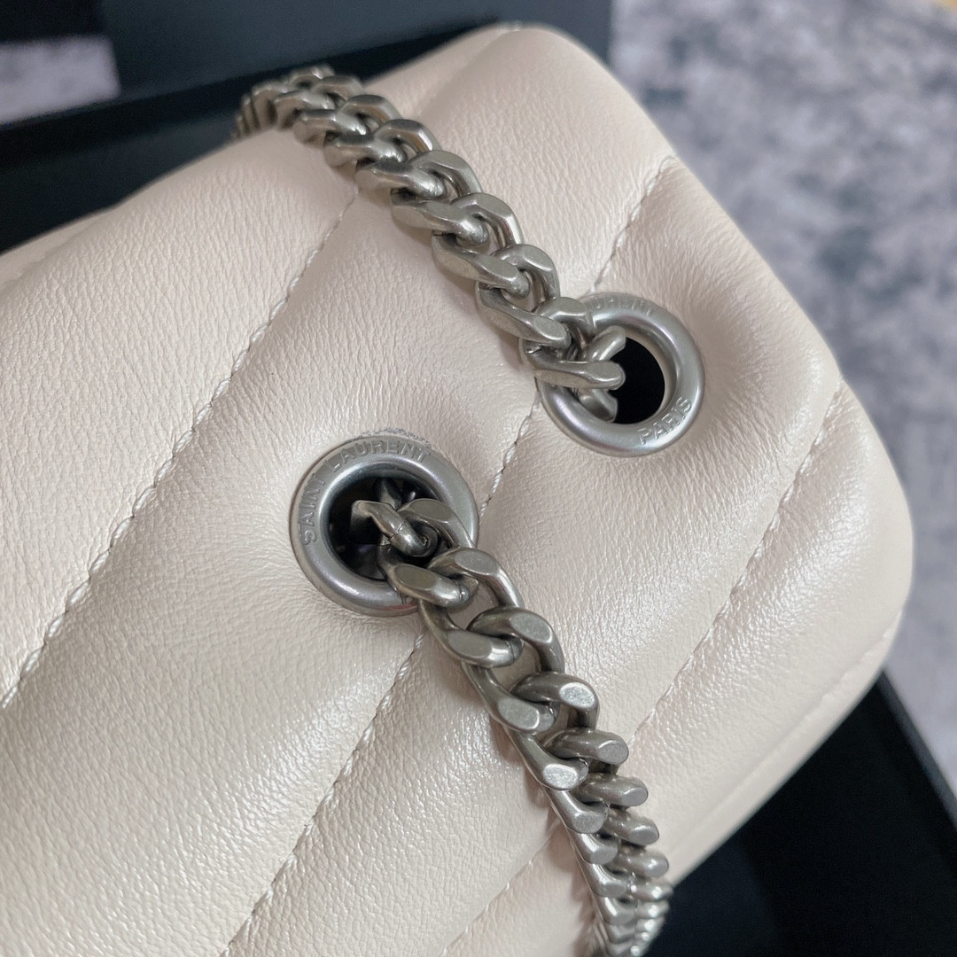 YSL LOULOU SMALL IN QUILTED LEATHER WHITE 9 X 6.1 X 3.3 INCHES