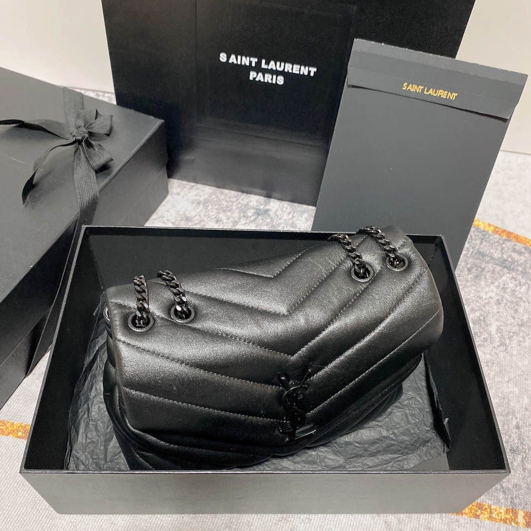 YSL LOULOU SMALL IN QUILTED LEATHER BLACK 9 X 6.1 X 3.3 INCHES