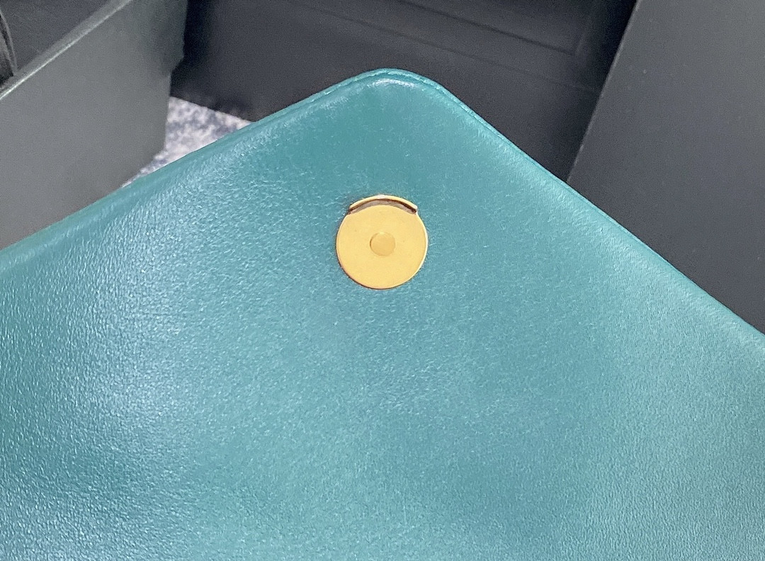 YSL LOULOU SMALL IN QUILTED LEATHER BLUE GOLD 9 X 6.1 X 3.3 INCHES