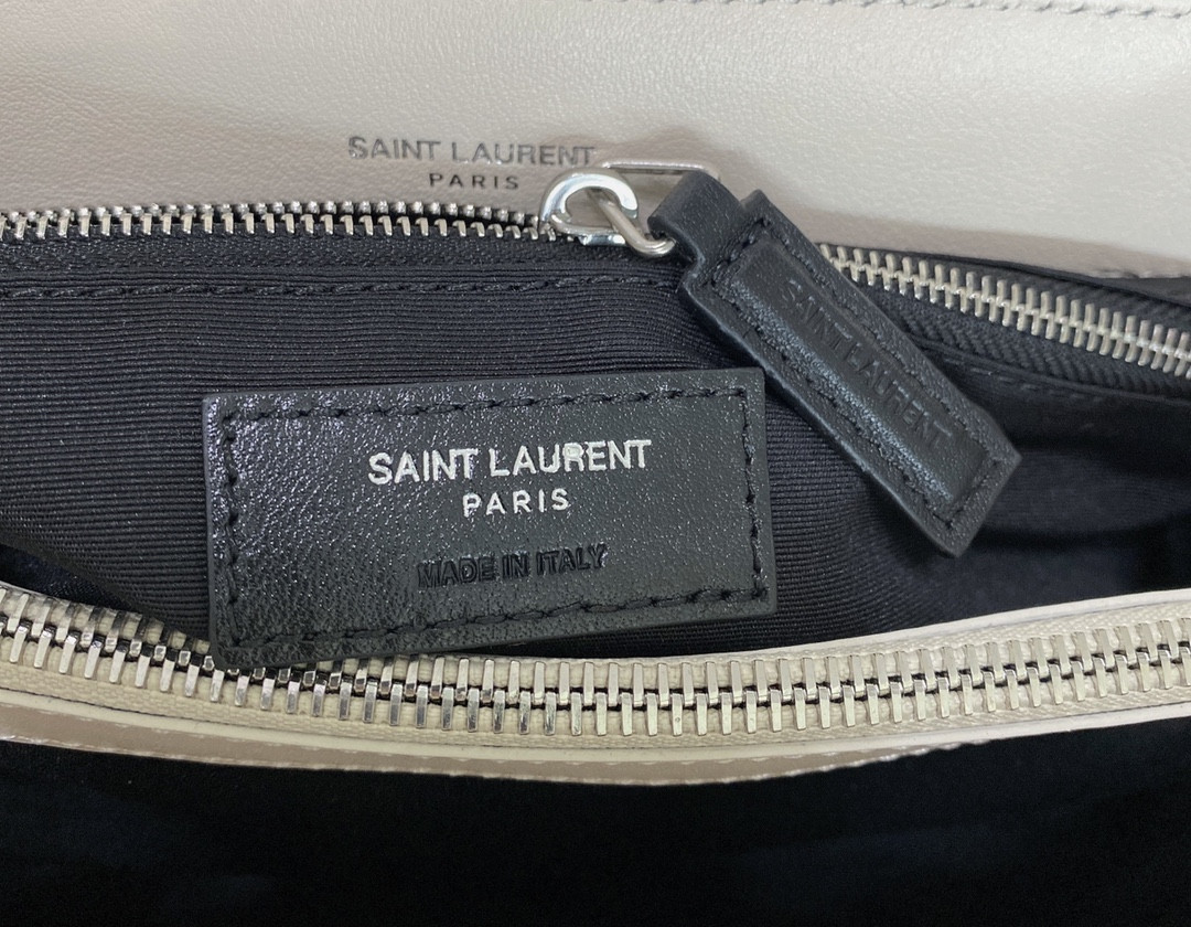 YSL LOULOU MEDIUM IN QUILTED LEATHER BLANC VINTAGE SILVER 12.5 X 8.6 X 3.5 INCHES