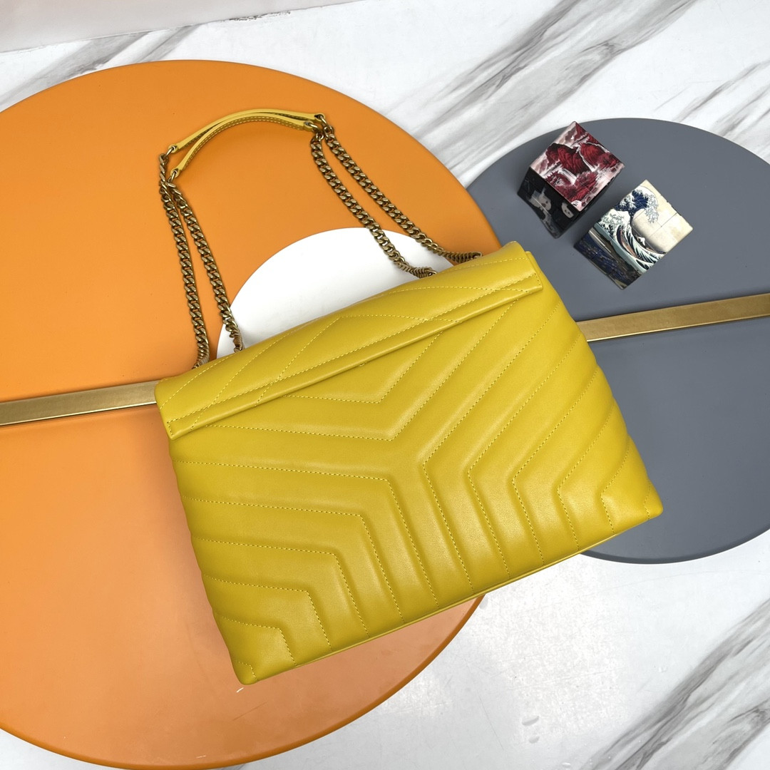 YSL LOULOU MEDIUM IN QUILTED LEATHER YELLOW 12.5 X 8.6 X 3.5 INCHES