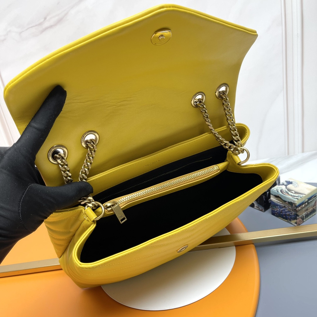 YSL LOULOU MEDIUM IN QUILTED LEATHER YELLOW 12.5 X 8.6 X 3.5 INCHES