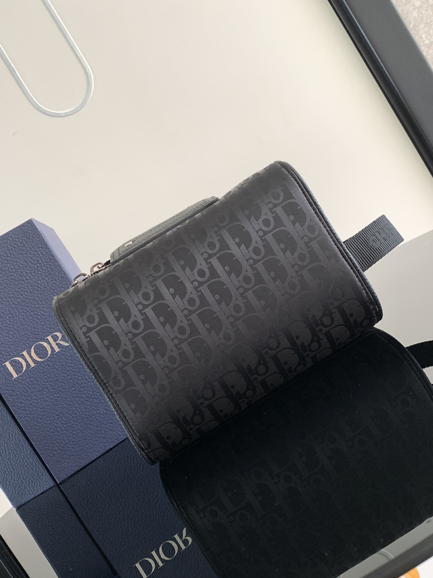 Dior Lingot Toiletry Bag Black Oblique Mirage Technical Fabric 8.5 x 5 x 4 inches