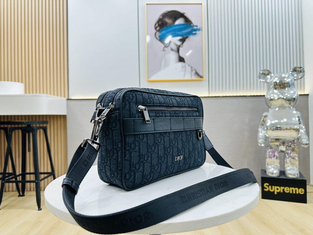 DIOR Maxi Safari Bag with Strap Blue Dior Oblique Jacquard 10 x 6.5 x 3 inches