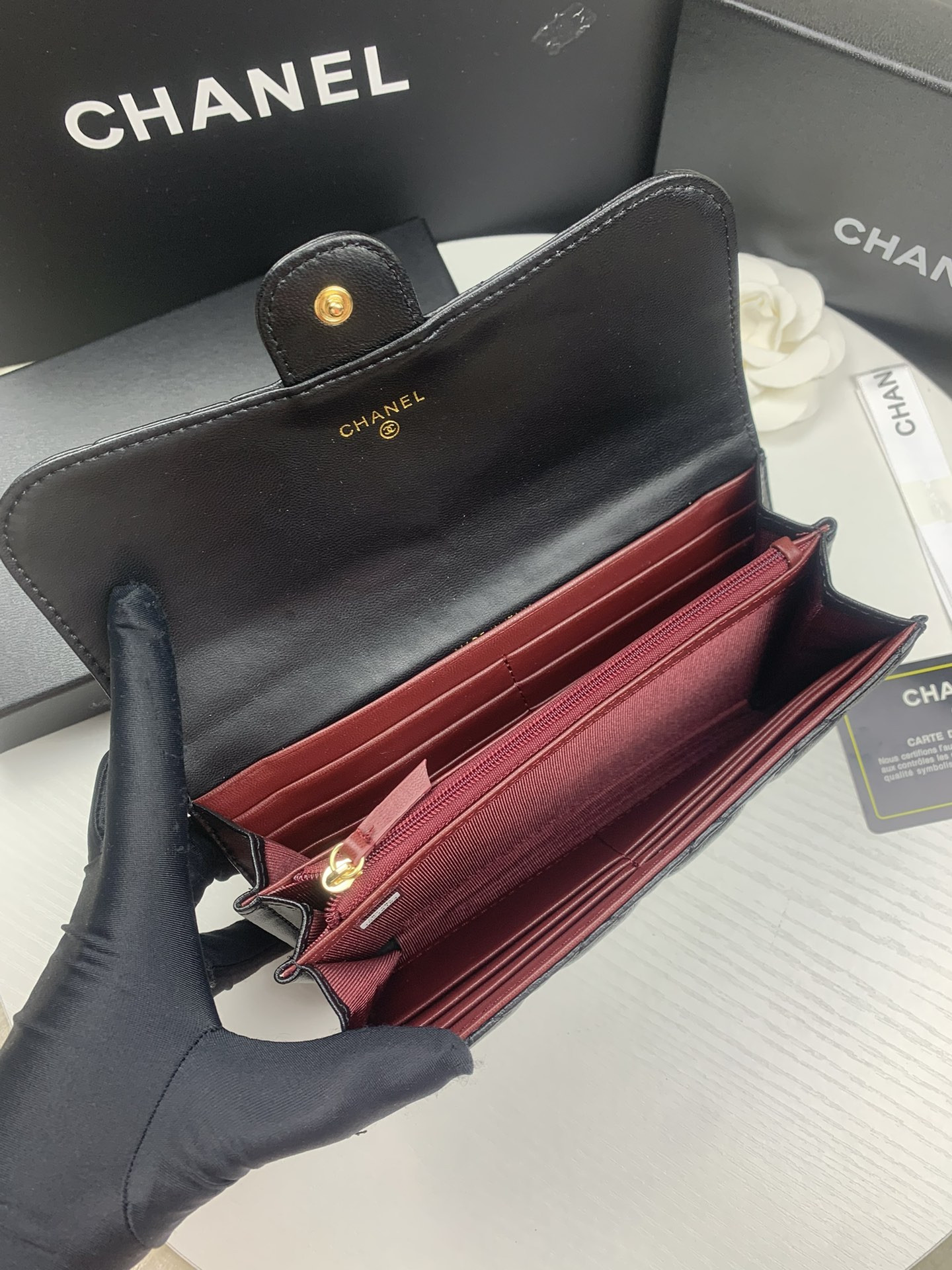 CHANEL FLAP WALLET BLACK 19.5 x10 cm