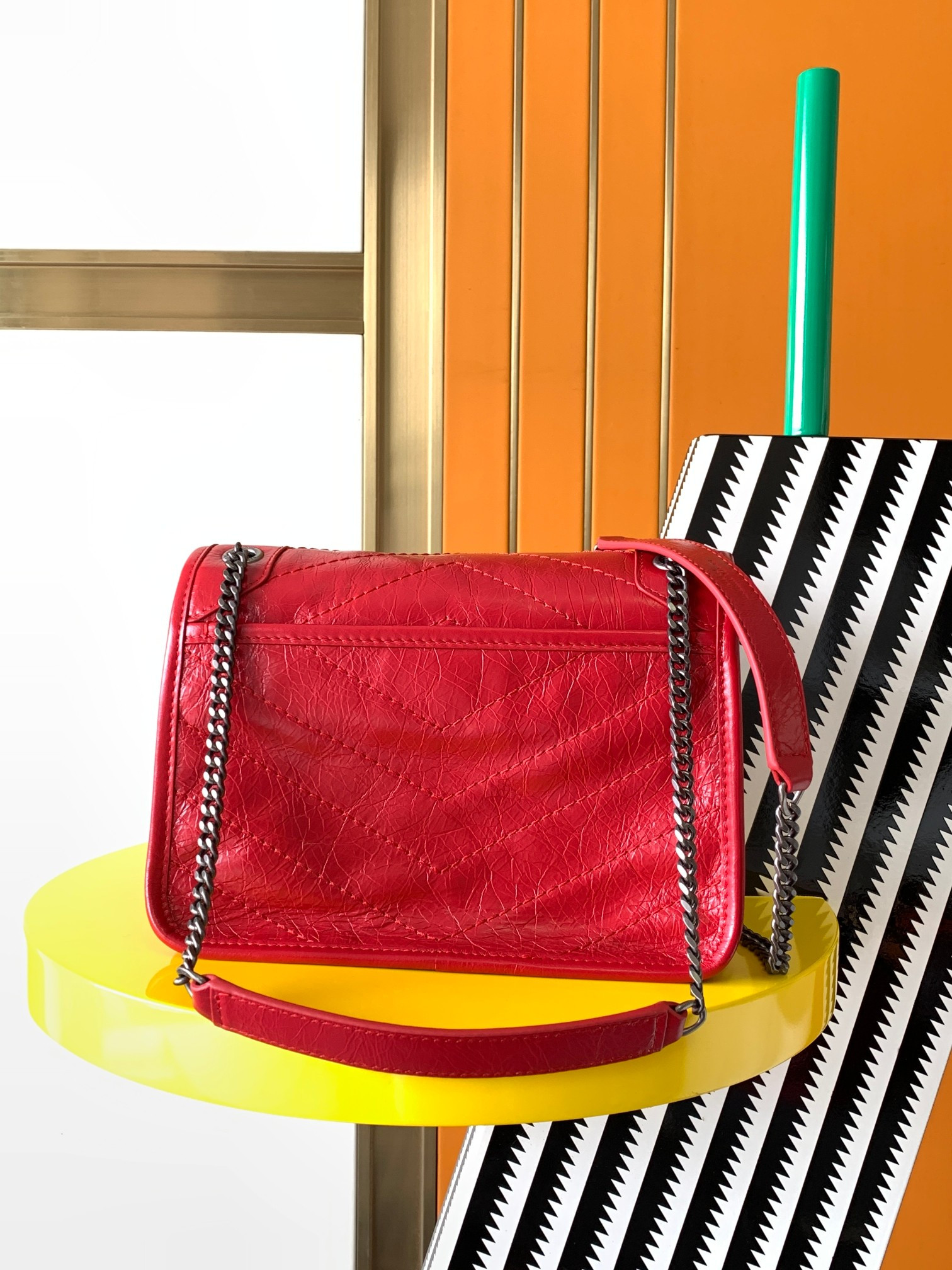 YSL NIKI BABY IN VINTAGE LEATHER RED 8.2 X 6 X 2.9 INCHES