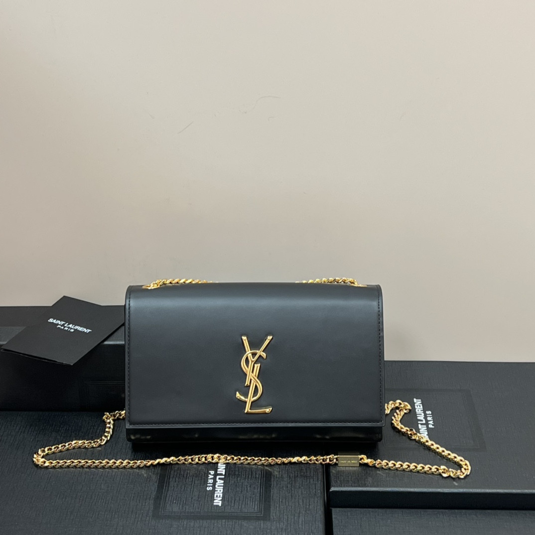 YSL KATE MEDIUM IN SMOOTH LEATHER BLACK 9.4 X 5.7 X 2.1 INCHES