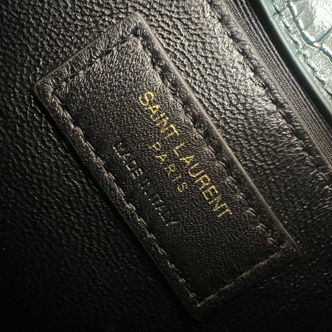 YSL KATE MEDIUM TASSEL IN CROCODILE-EMBOSSED LEATHER BLUE 9.4 X 5.7 X 2.1 INCHES