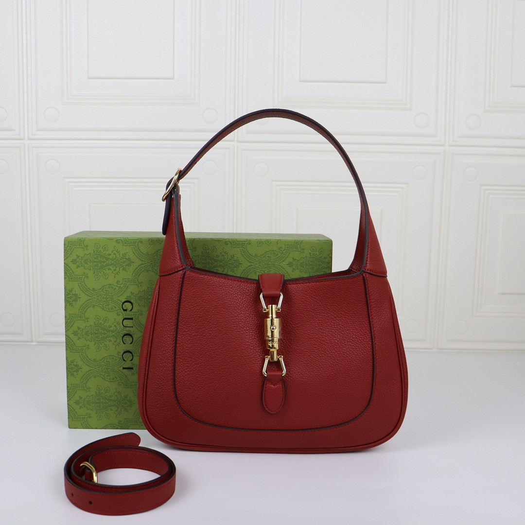 GUCCI JACKIE SMALL SHOULDER BAG Rosso Ancora 10.8"W x 7.5"H x 1.6"D