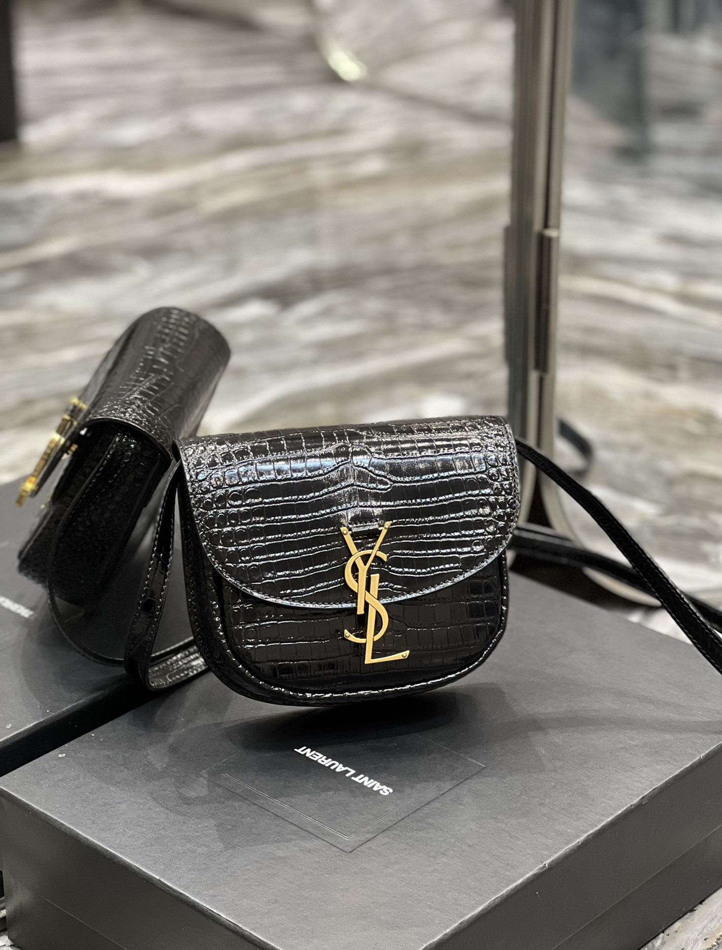 YSL KAIA SMALL SATCHEL IN SMOOTH LEATHER 7.2 X 6.1 X 2.1 INCHES