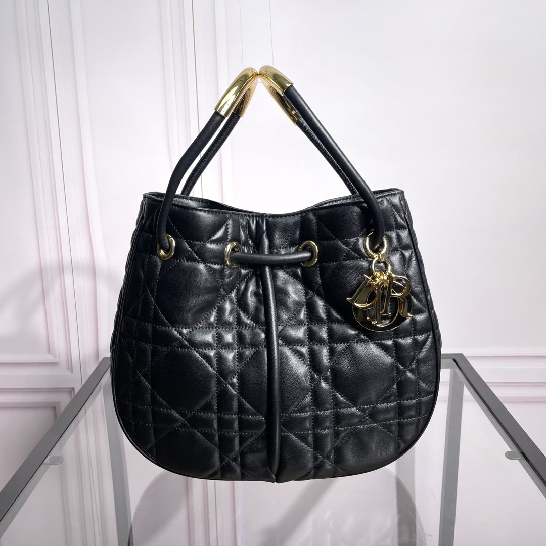 Medium Dior Nolita Bag Black Macrocannage Lambskin 10.5 x 10 x 2 inches