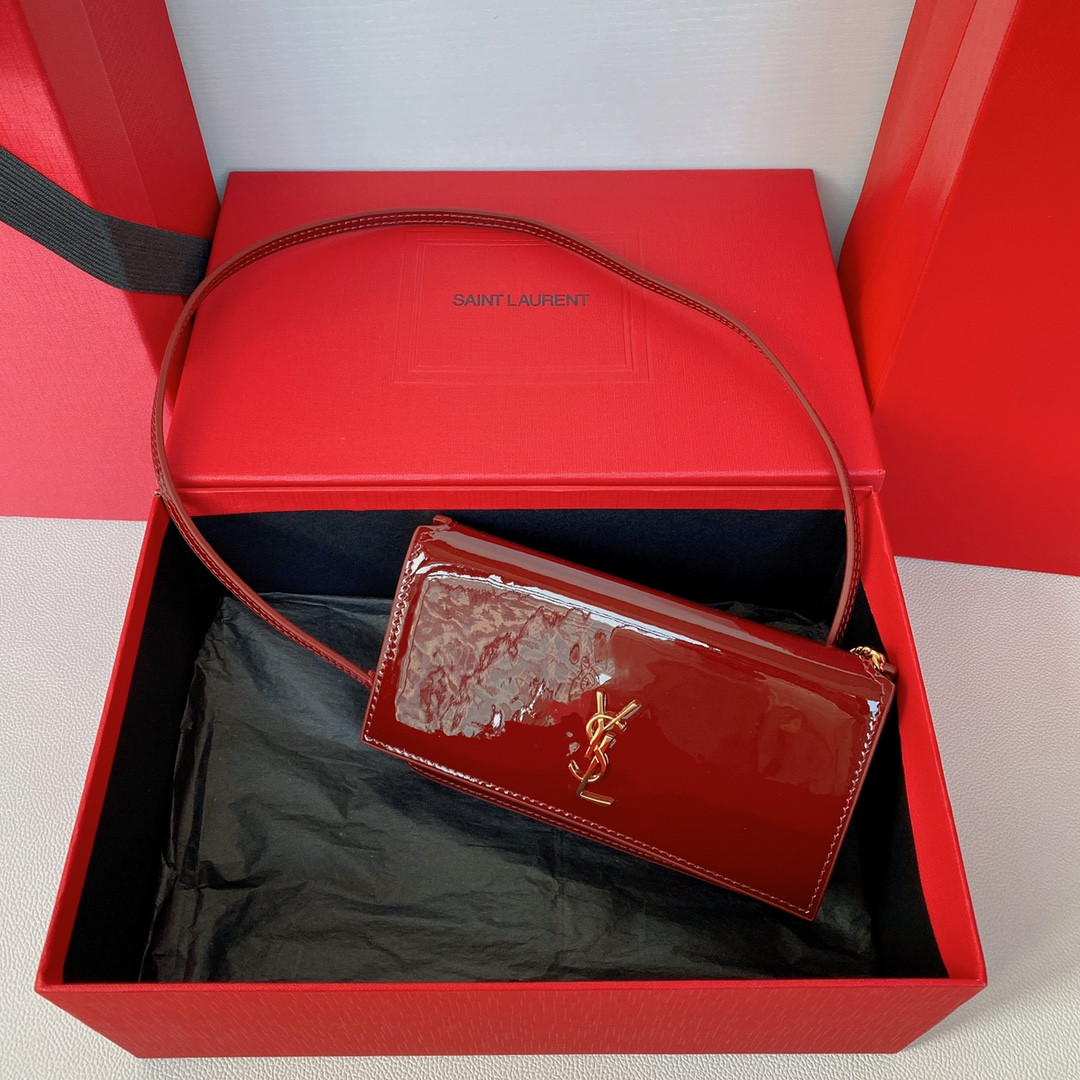 YSL Monogram phone holder with strap (patent leather) 18 x 11 x 2.5 CM