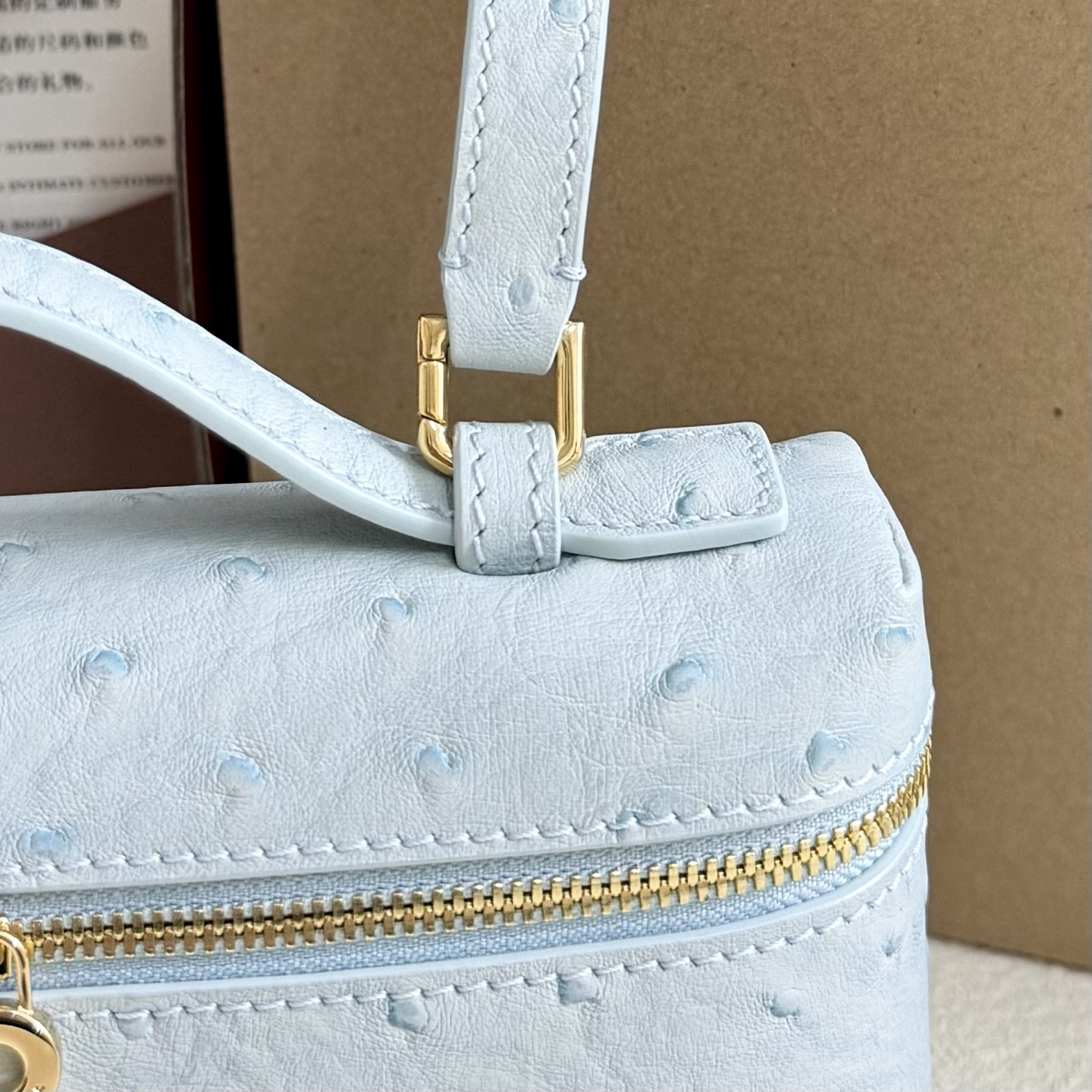 Loro Piana Extra Pocket L19 Ostrich-grained Leather 11 x 19 x 6.5 cm