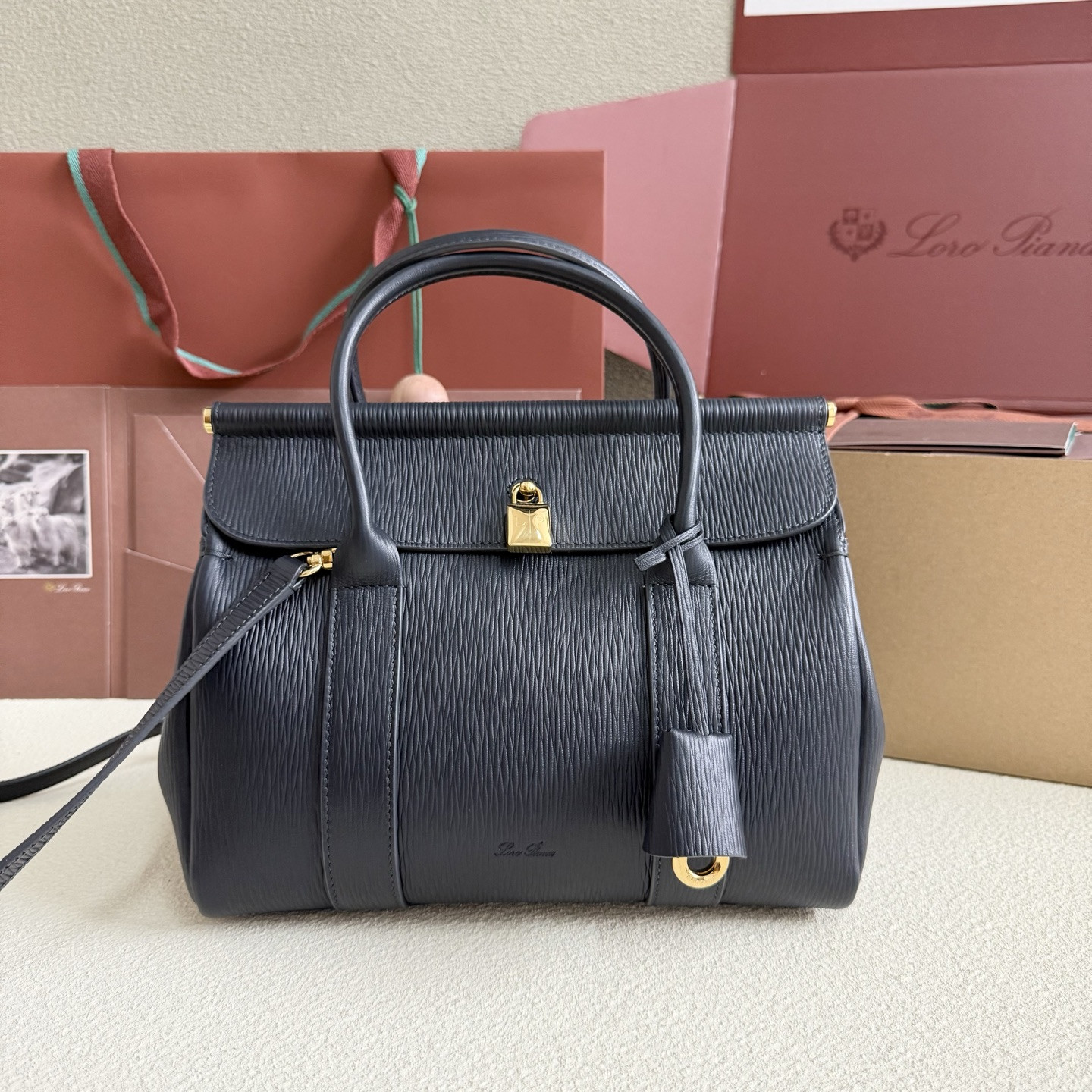 Loro Piana Loom L25 Calfskin Dark blue 25x18x12.5cm